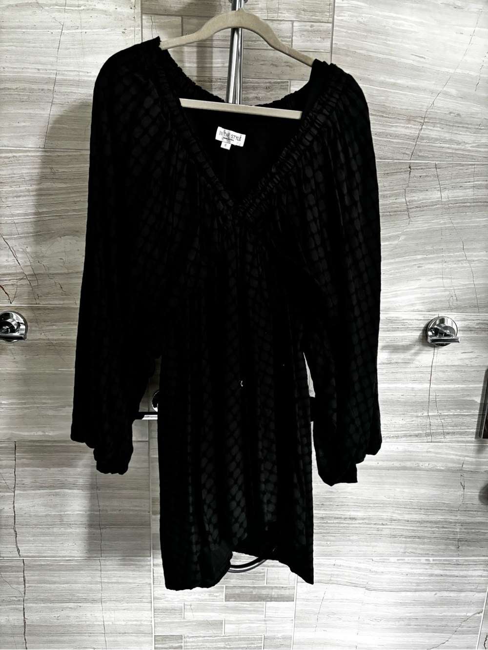 Black Women's 3/4 balloon sleeve textured dress
